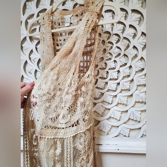 Tea Dyed Battenberg Lace And Floral Lace Boho Vest Size Medium - Picture 4 of 10